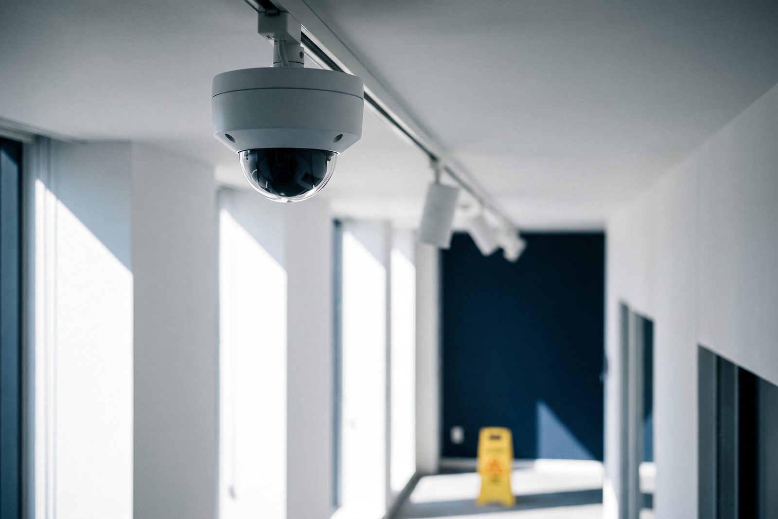 Caméra dôme installée au plafond d’un corridor